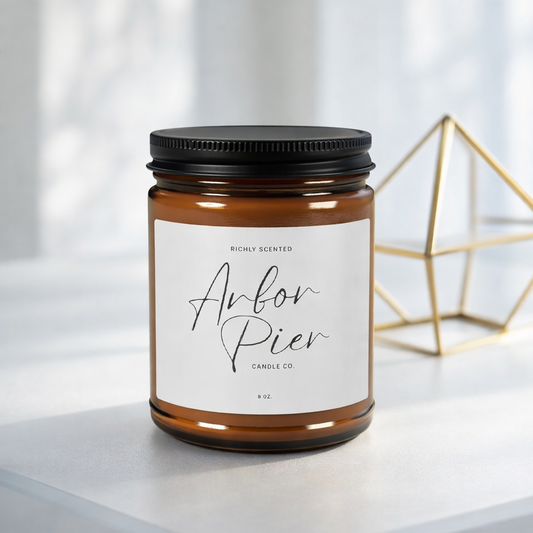 Signature Soy Amber Glass Scented Candle 9oz | Arbor Pier