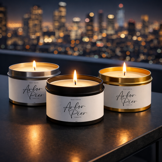 Premium Coconut Soy Tin Scented Candle (Black, Silver or Gold Tin) | Arbor Pier